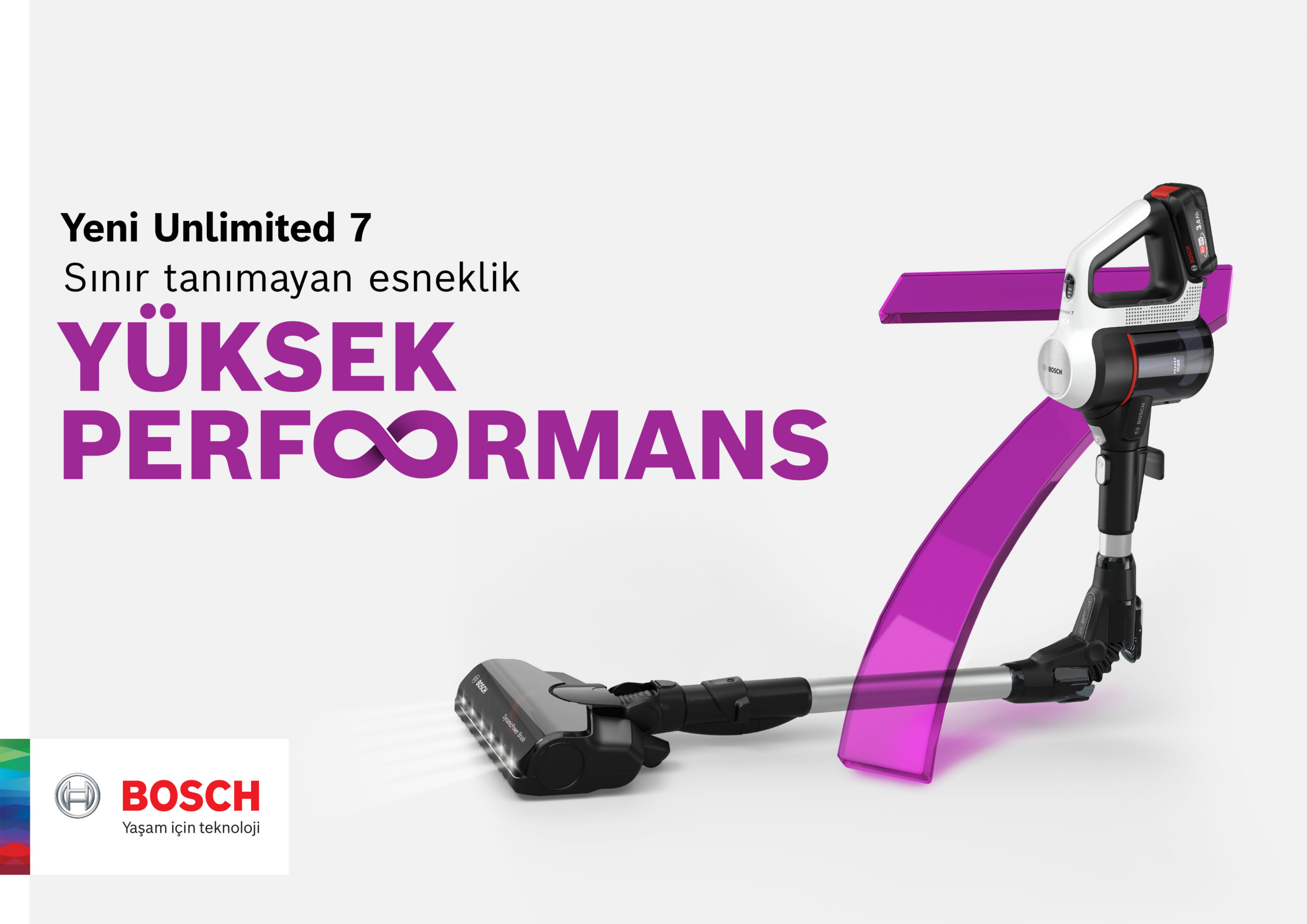 Yeni Bosch Unlimited 7 Kablosuz Dikey Süpürge, yenilikçi özellikleriyle dikkat çekiyor.
